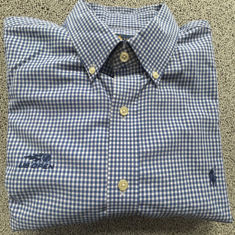 Polo Ralph Lauren Button Down Mens XL Blue Gingham US Open Tennis Preppy Pony - Picture 8 of 8